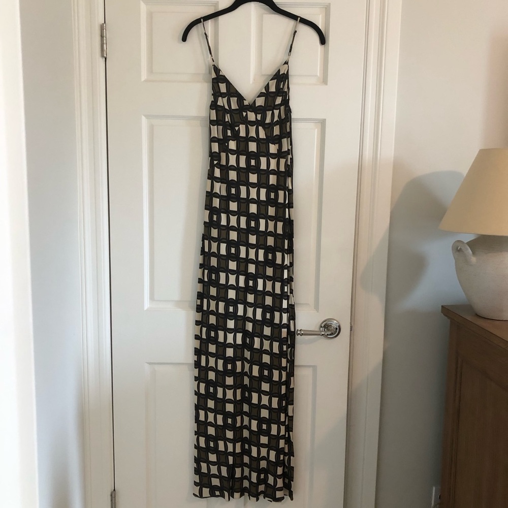 DISSH Gosse Brown White Cream Khaki Geo Slip Maxi Dress Size 2 - Picture 3 of 9
